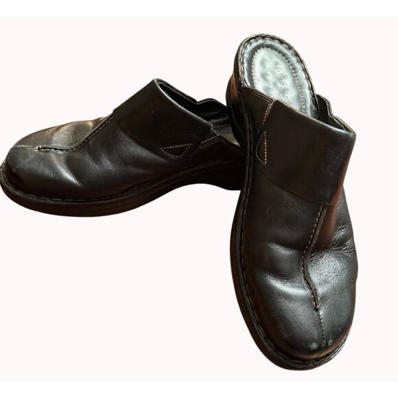 Josef Seibel Women Black Leather Slip-On Clogs Size 42‎ Comfort European Size 11 - Picture 13 of 14
